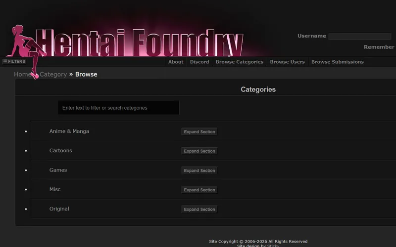 Preview of the Hentai Foundry homepage, intentionally obscured